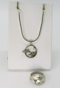 Dolphin Necklace & Ring - Sterling