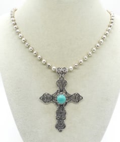 Sterling Cross Pendant & Milor Chain