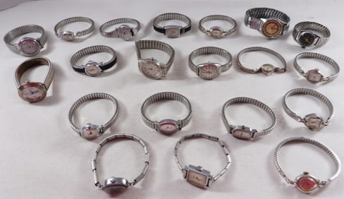 (20) Ladies' Silver-Tone Stretch Band Watches