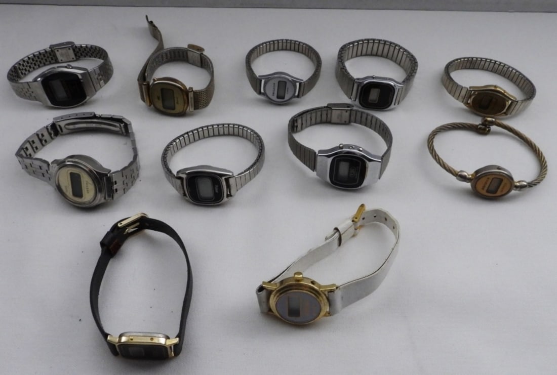 (11) Ladies' Digital Watches: Watches are not verified, authenticated, or tested in running condition unless specified. Including Pulsar, Nelsonic, and more