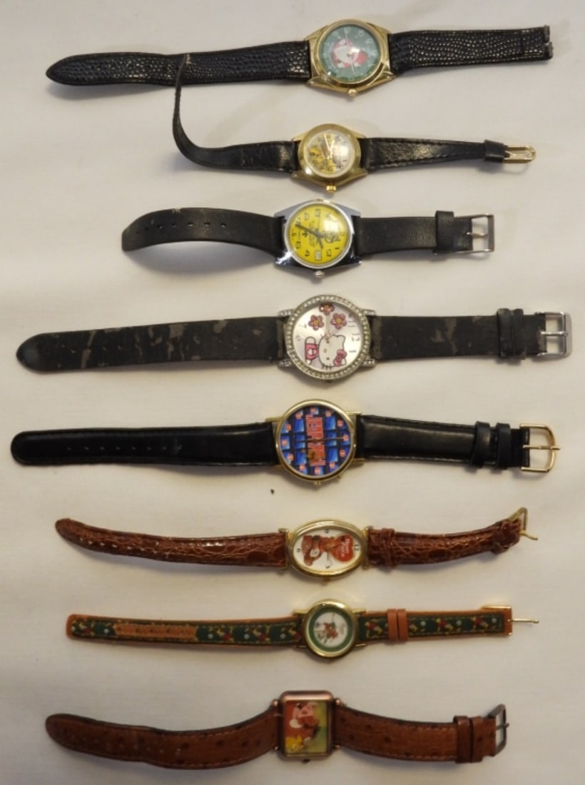Lot Of Novelty Watches: Watches are not verified, authenticated, or tested in running condition unless specified, Hello Kitty, Jeopardy, and more, lot of 8