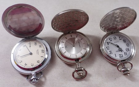 (3) Silver-Tone Pocket Watches