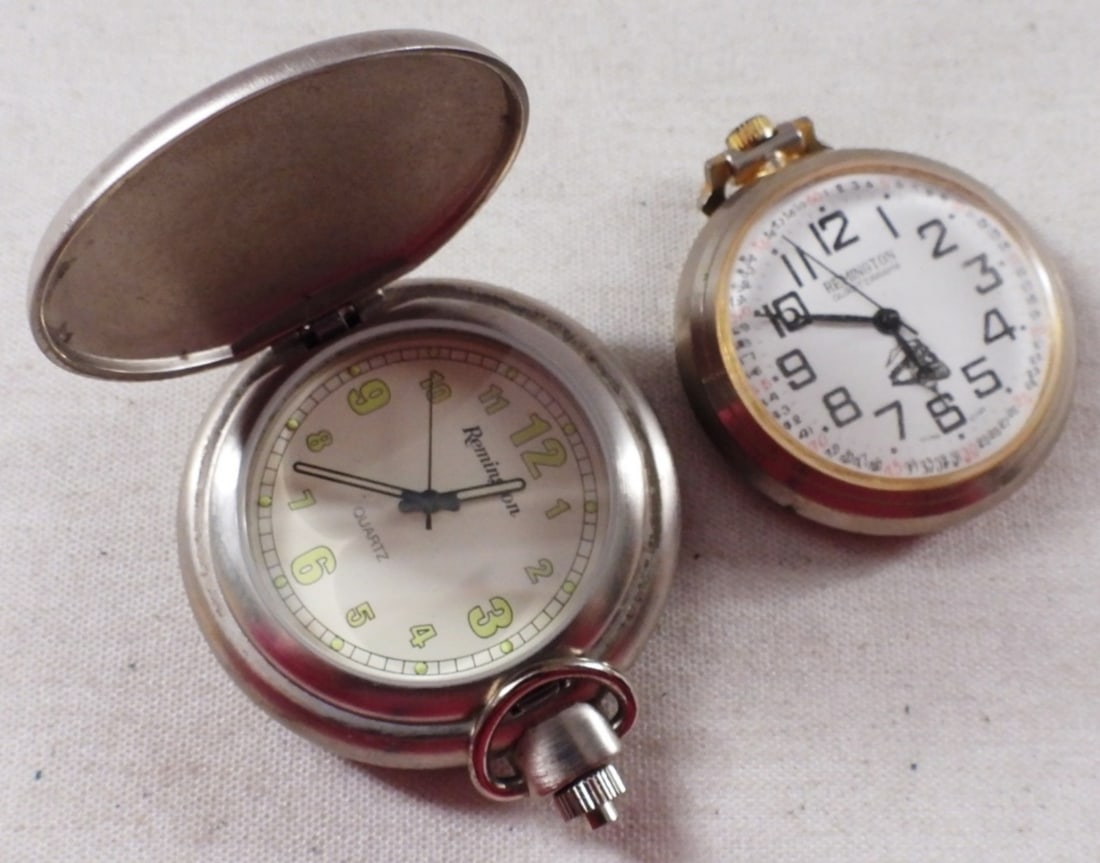 (2) Remington Pocket Watches: Watches are not verified, authenticated, or tested in running condition unless specified. One open face and one hunter style