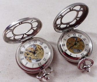 (2) Silver-Tone Pocket Watches