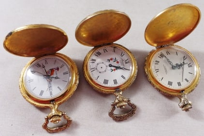 (3) Gold-Tone Hunting Pocket Watches