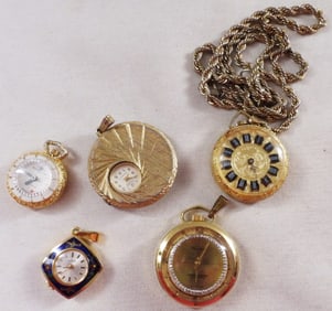 (5) Gold-Tone Ladies' Pocket Watches