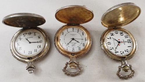 (3) Silver-Tone Ornate Pocket Watches