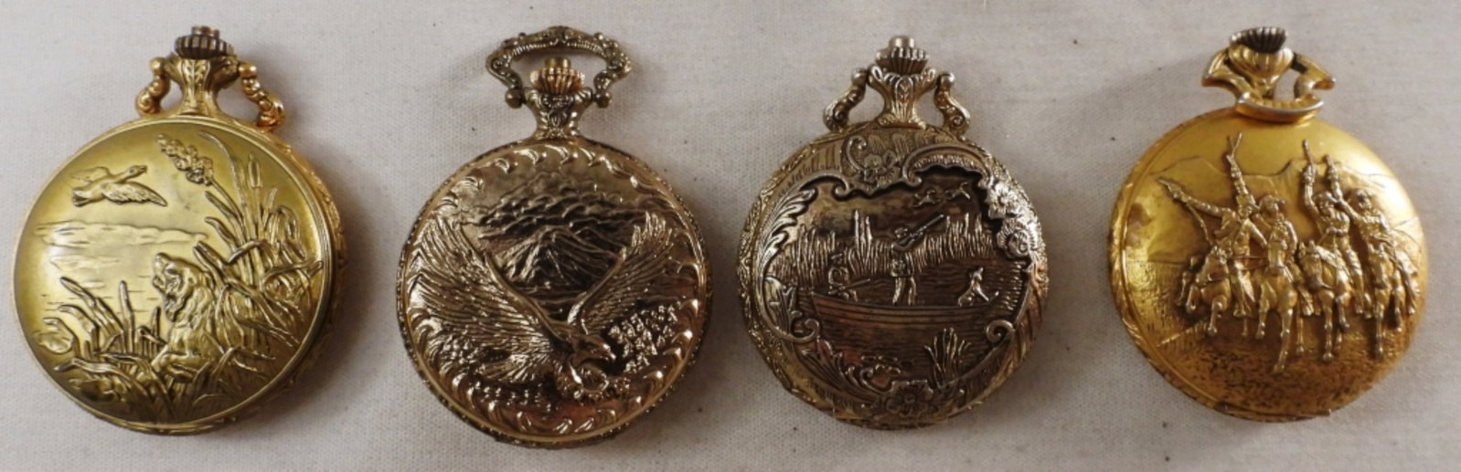 (4) Gold-Tone Ornate Pocket Watches: Watches are not verified, authenticated, or tested in running condition unless specified, hunter style