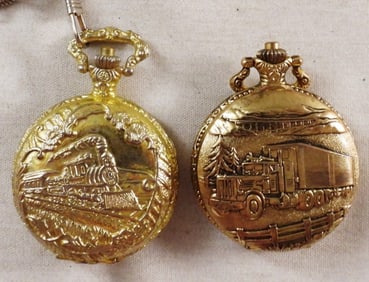 (2) Ornate Gold-Tone Pocket Watches Hunter