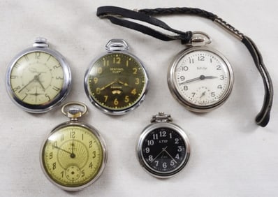 (5) Open Face Pocket Watches
