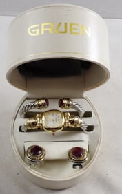 Gruen Watch, Bracelet, And Earring Set