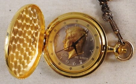 Liberty Coin Face Pocket Watch & Chain