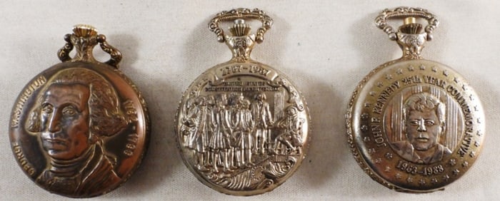 (3) Patriotic Pocket Watches Hunter