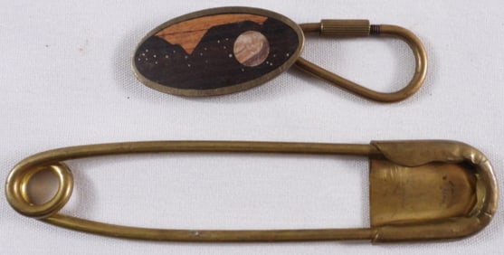 Very Large Safety Pin & Moon Keychain