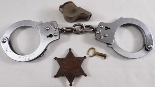 Police Lot. Deputy Badge, Cuffs, & Whistle