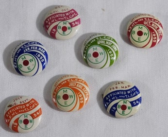 7-'54 &'55 B.M.W.E. Railroad Worker Union Due Pins