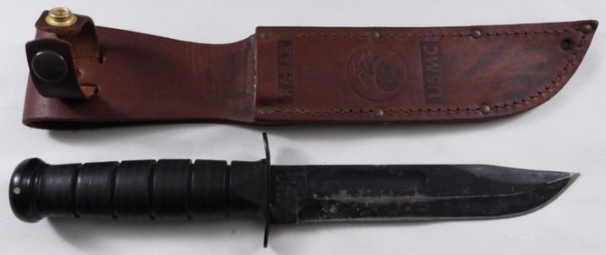 USMC Ka-Bar Knife & Brown  Leather Sheath