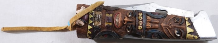 Novelty Wood-Like Handle Totem Folding Knife