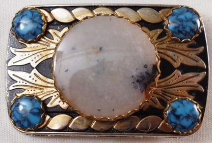 Gold-Tone Turquoise Color Belt Buckle