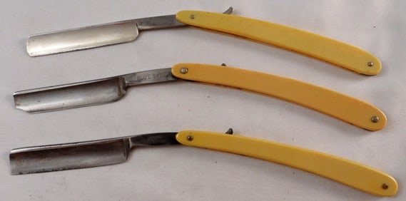 (3) Yellow Handle Straight Razors