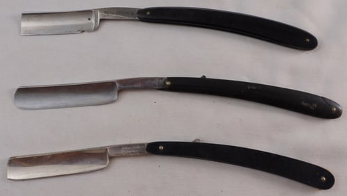 (3) Black Handle Straight Razors