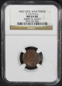1863 Civil War Token, NGC MS-64 RB