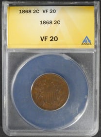 1868 2 Cent Piece, ANACS VF-20