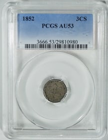 1852 3 Cent Silver, PCGS AU-53