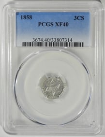 1858 3 Cent Silver, PCGS XF-40