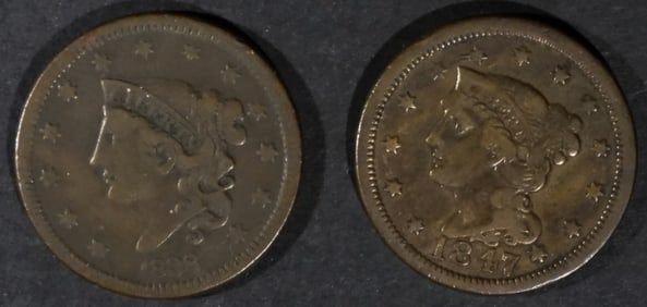 (2) Circ Large Cents- 1838 & 1847