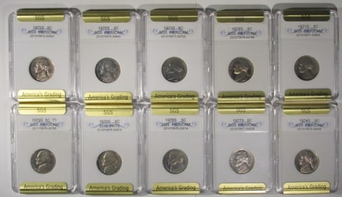 (10) Proof Jefferson Nickels in SGS