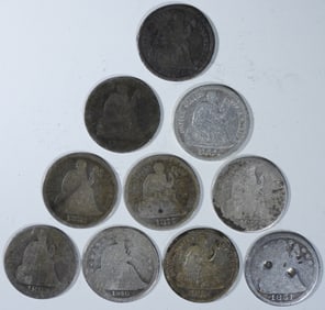(10) Cull Seated Dimes