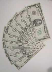 (10) 1034A $5 Notes all AU/UNC