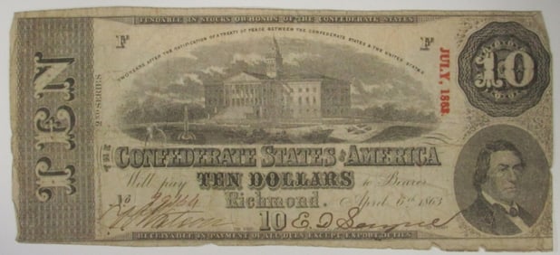 1863 $10 Confederate Note