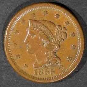 1855 Large Cent, Upright "55"