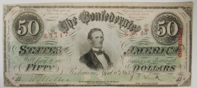 1863 $50 Confederate Note