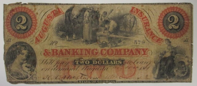 1861 $2 Obsolete Note Augusta Insur. & Banking Co
