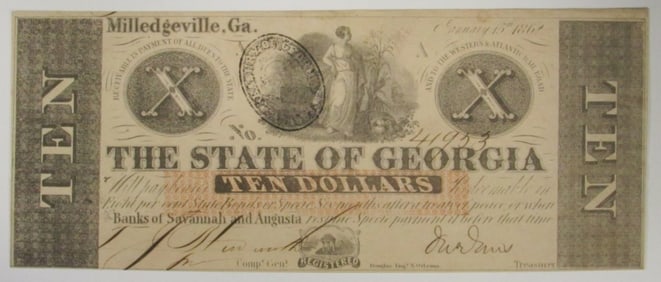 1862 $10 Obsolete Note State Bank of Georgia