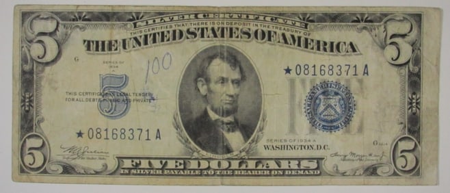 1934A $5 Silver Cert Star Note