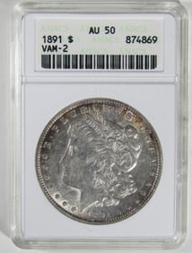 1891 Morgan Dollar, ANACS AU-50 Vam-2
