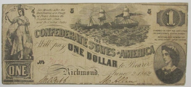1862 $1 Confederate Note