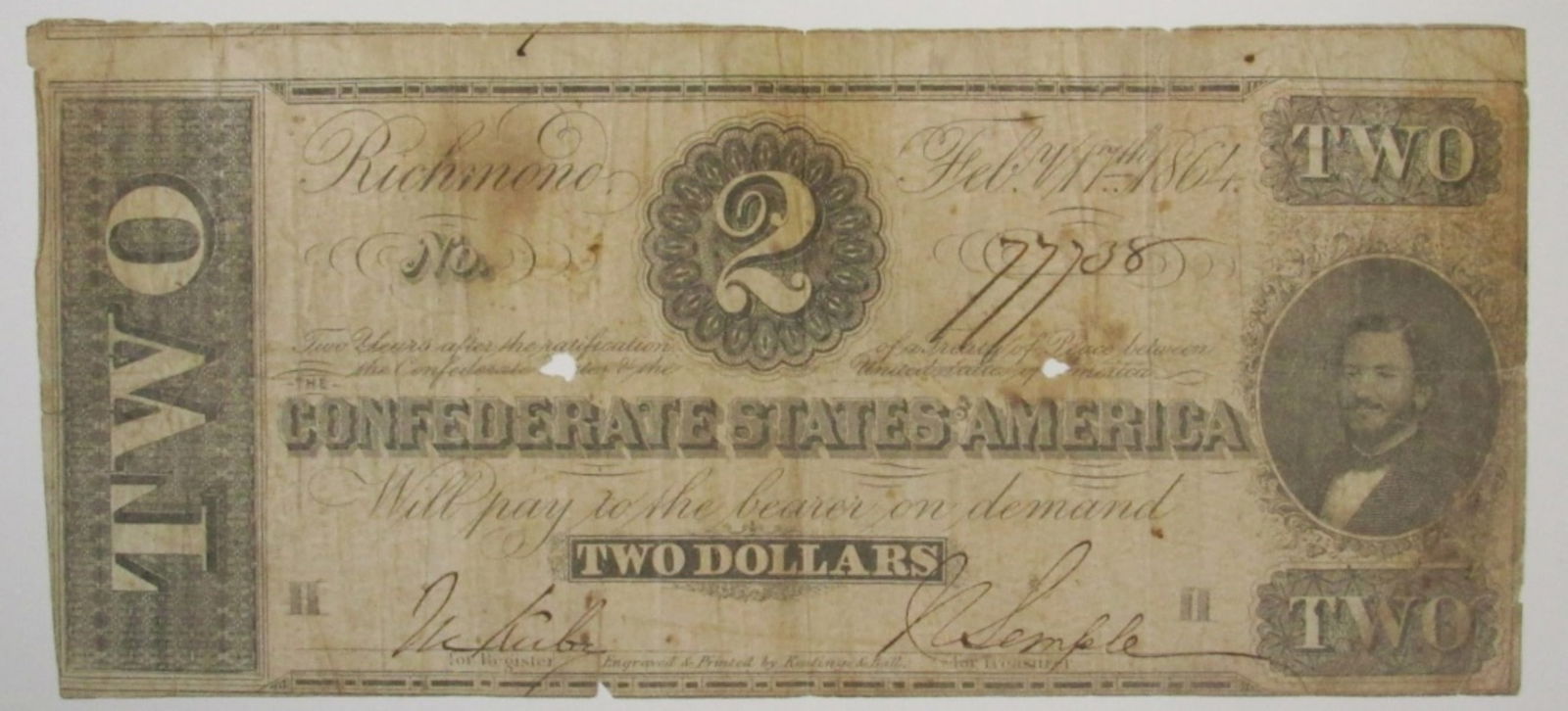 1864 $2 Confederate Note (1 of 2)