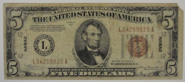 1934A Hawaii $5 Federal Reserve Note