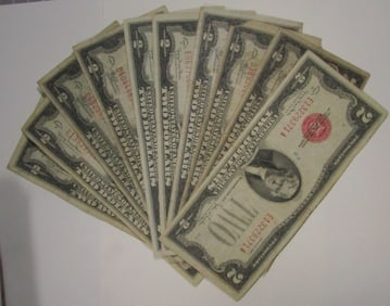 (10) 1928 $2 Redl Seals- Circ