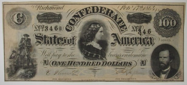 1864 $100 Confederate Note