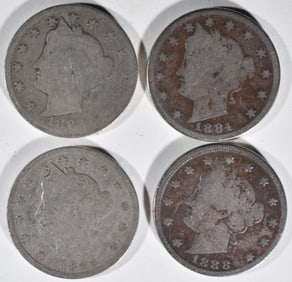 (4) Better Date "V" Nickels- 1883, 84, 88, 94