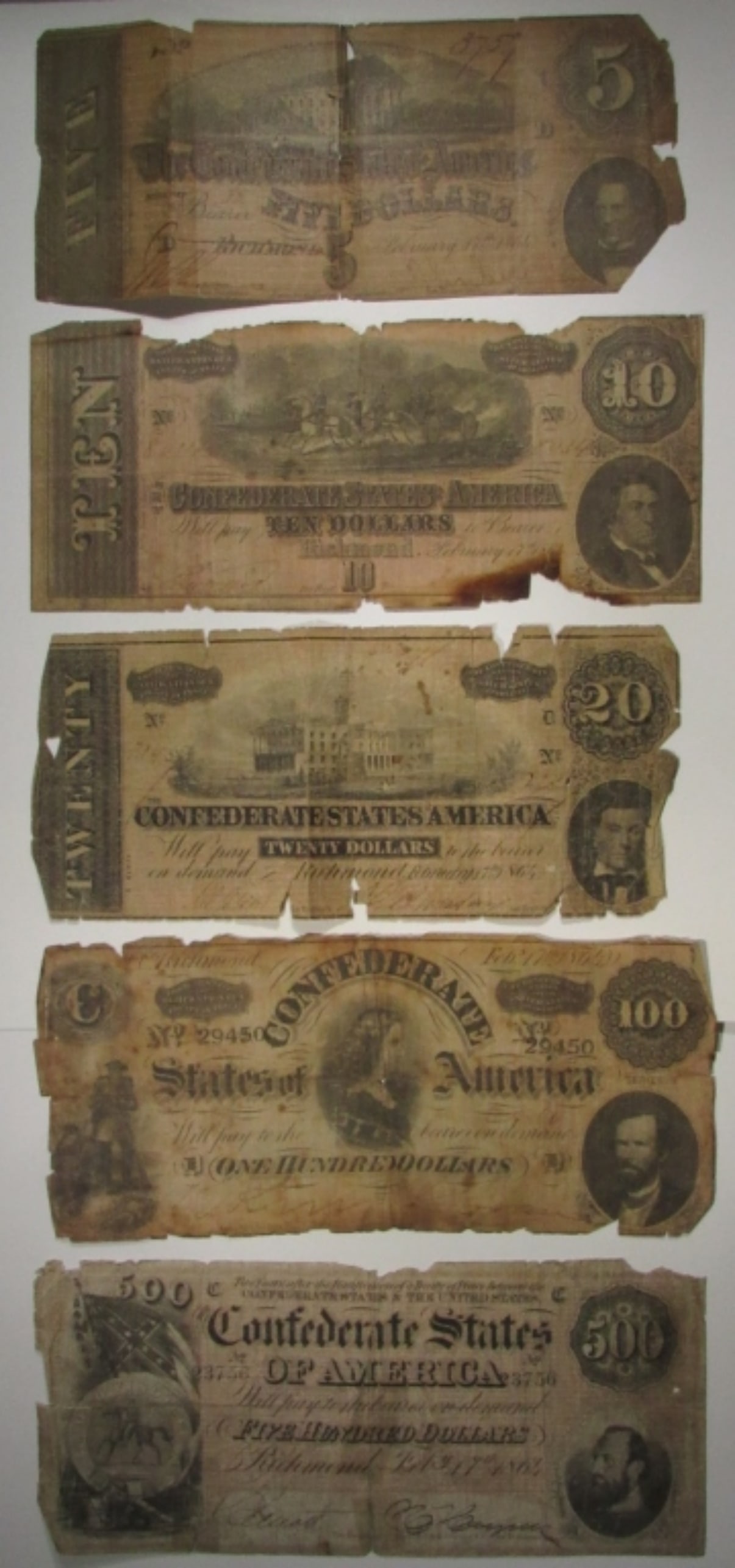 (5) Low Grade Confederate Notes (1 of 2)