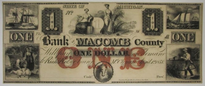 1867 $1 Obsolete Bank Note Bank of Macomb County