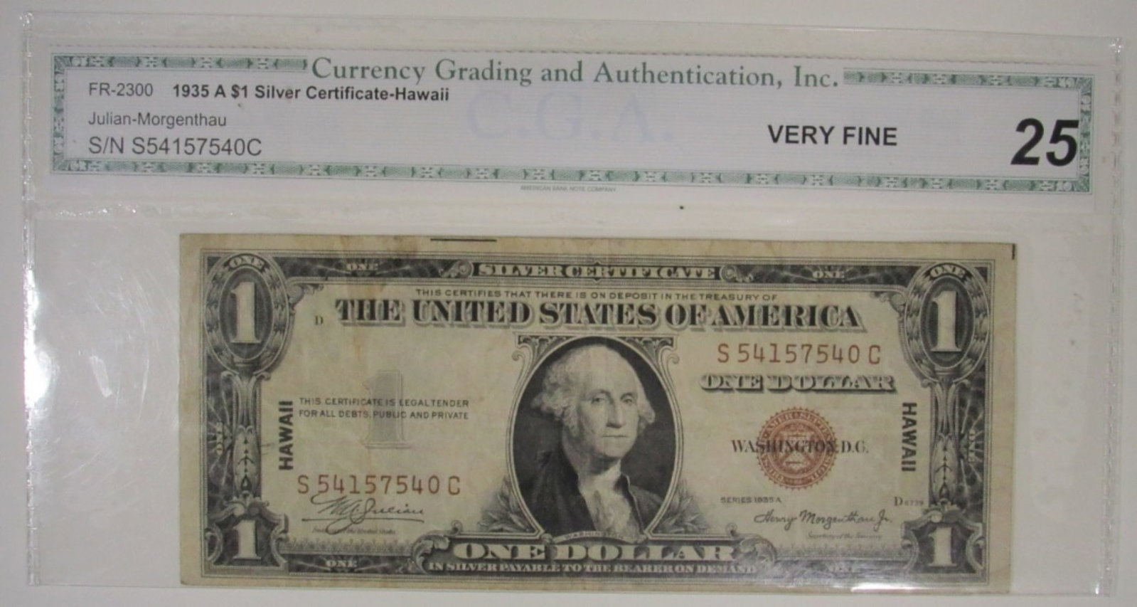 1935A $1 Silver Cert Hawaii, CGA VF: Bid with Vintage Auctions