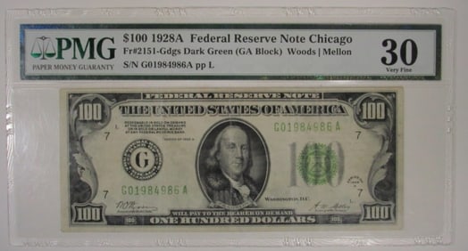 1928A $100 FRN Chicago, PMG VF 30